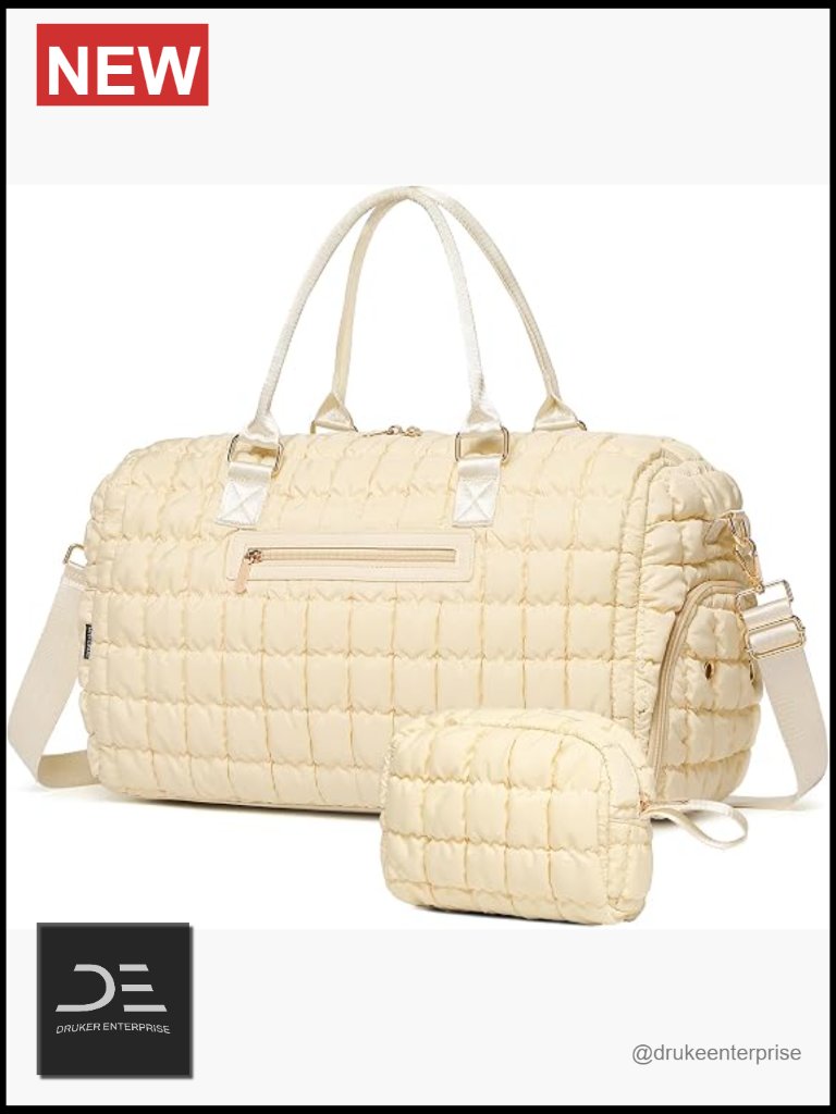 Quilted Duffle Bag With Shoe Compartment, Carry On Weekender For Travel